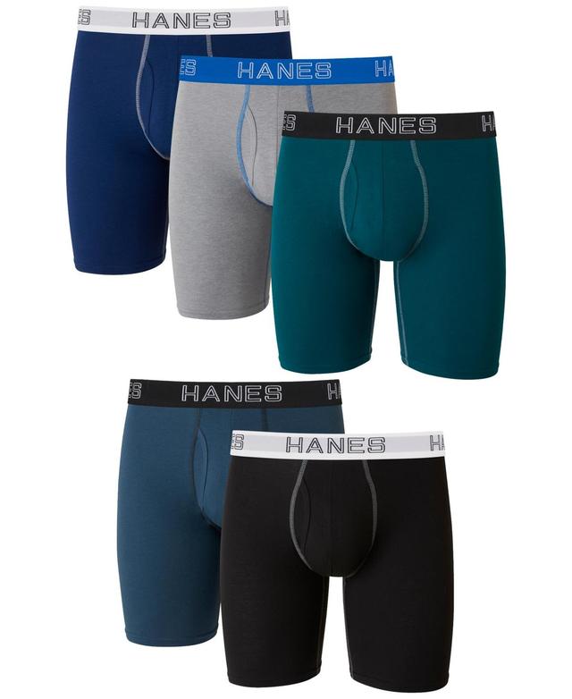 Hanes Ultimate Mens Stretch Long Leg Boxer Brief Underwear, Moisture Wicking, 5-Pack Assorted XL Product Image