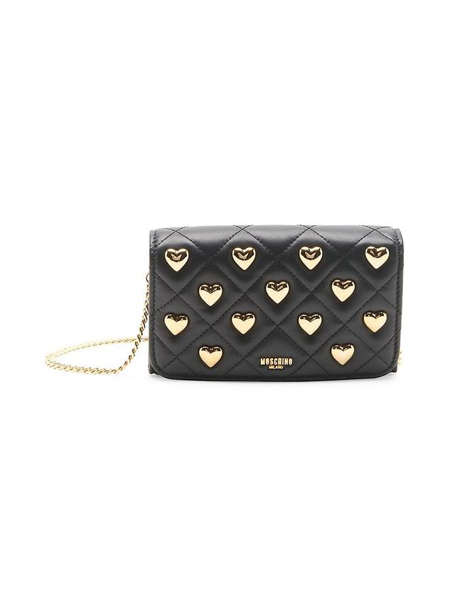 Womens Heart Studs Quilted Leather Clutch-On-Chain Product Image