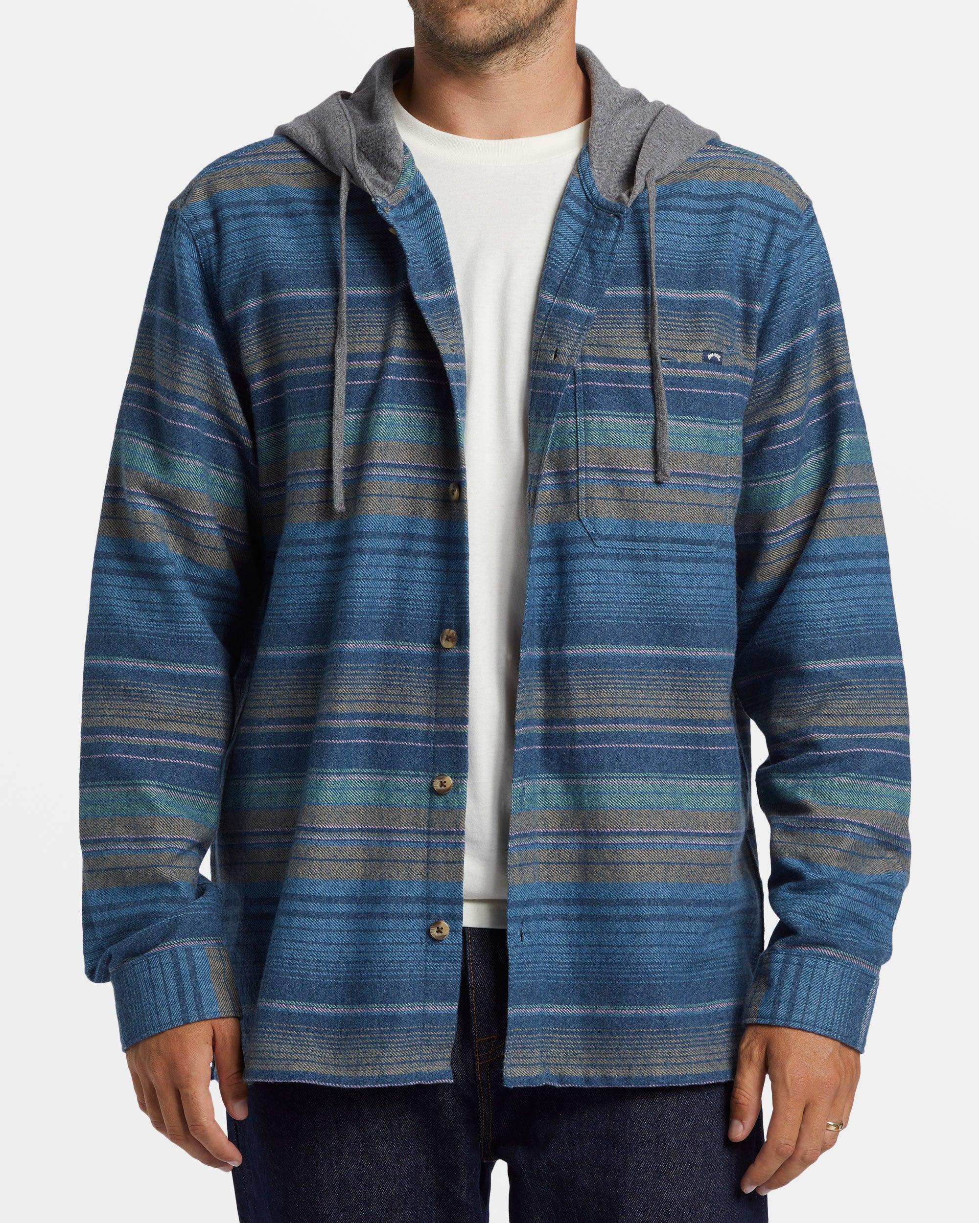 Baja Hooded Long Sleeve Flannel Shirt - Dusty Navy Male Product Image