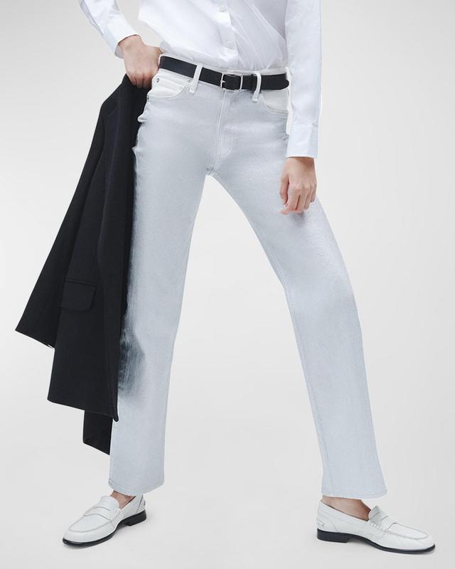 rag & bone Harlow High Rise Straight Jeans in Coated Silver Product Image