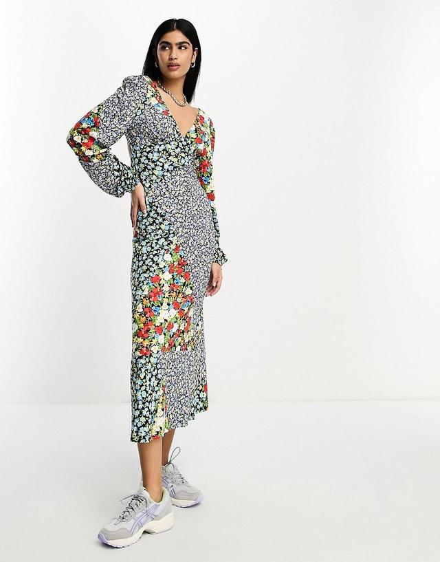 ASOS DESIGN long sleeve v neck midi dress Product Image