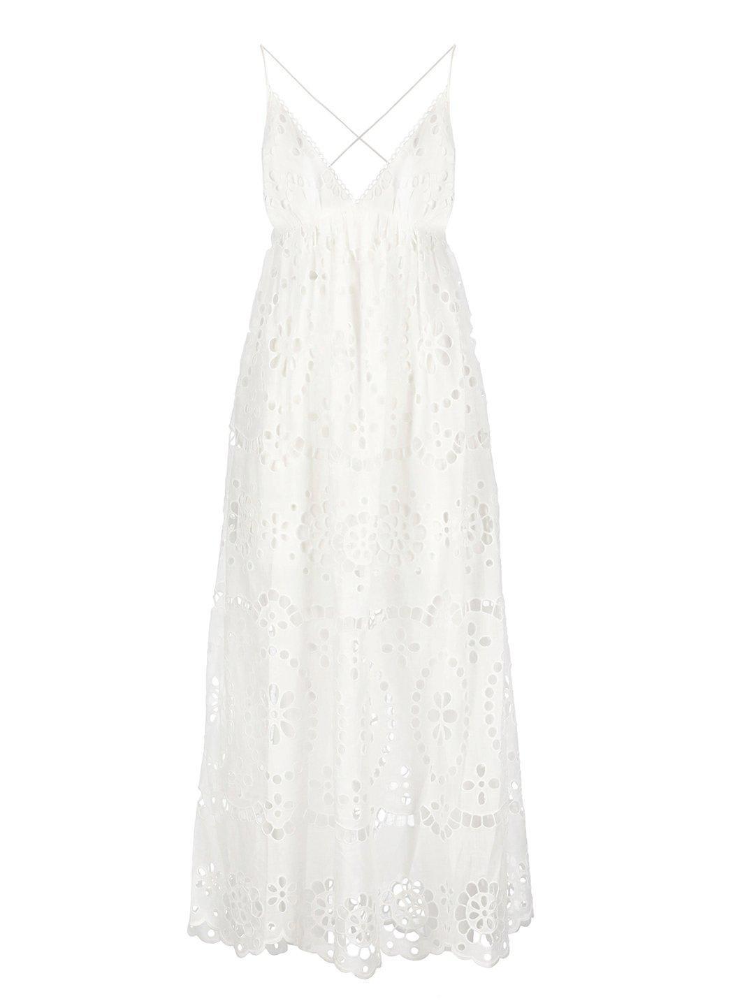 August Lace Linen Maxi Dress In White Product Image