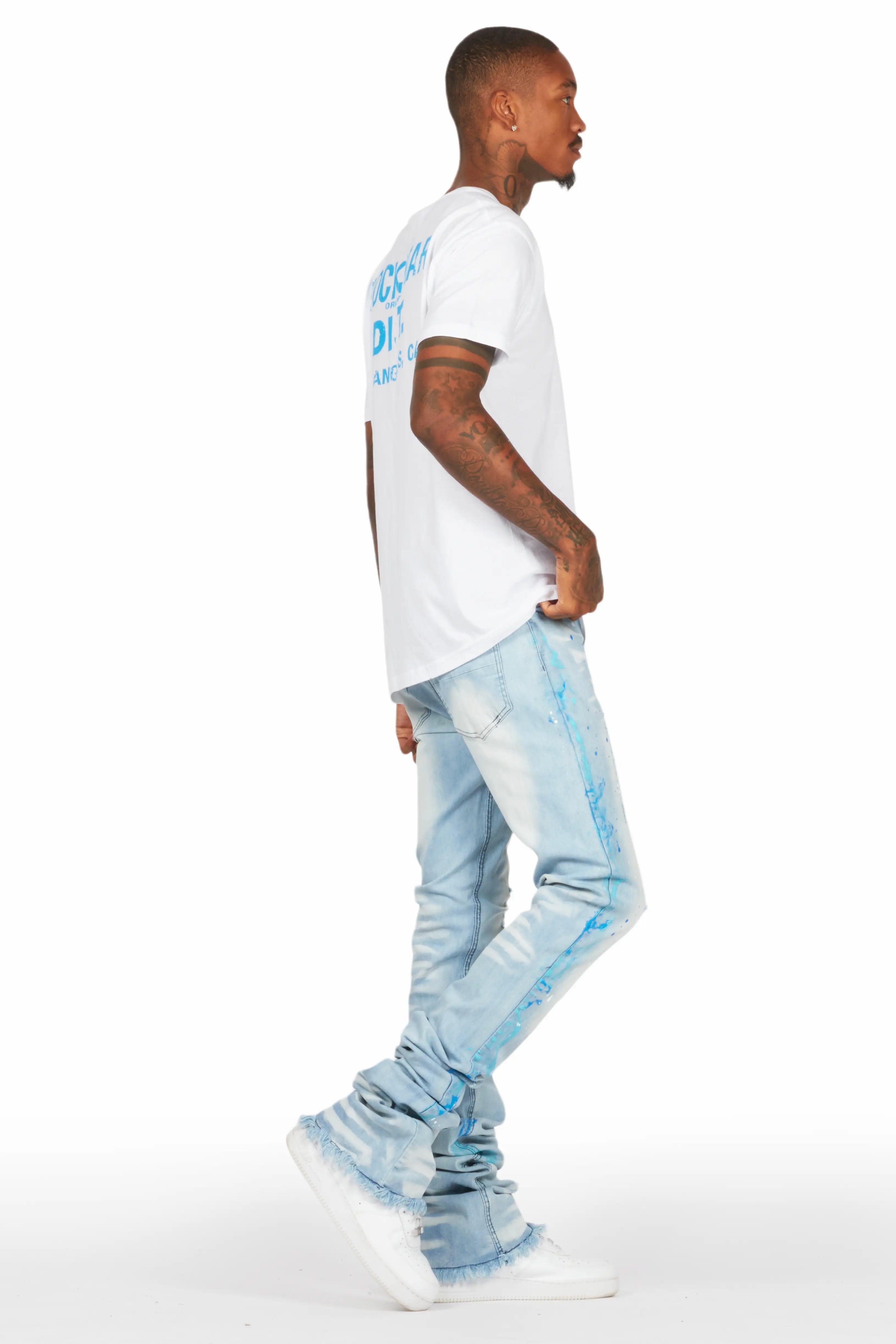 Lake White/Blue T-Shirt/Super Stacked Flare Jean Set Male Product Image