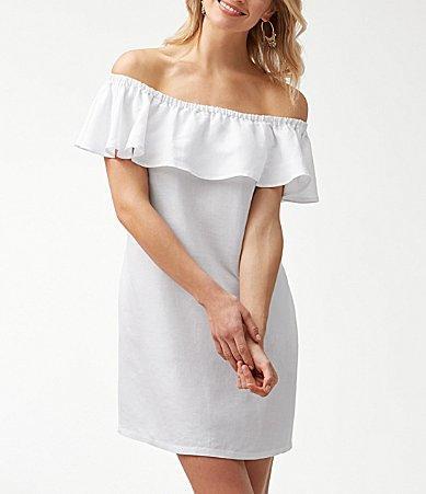 Tommy Bahama Dyed Linen Off-the-Shoulder Swim Cover Up Dress Product Image