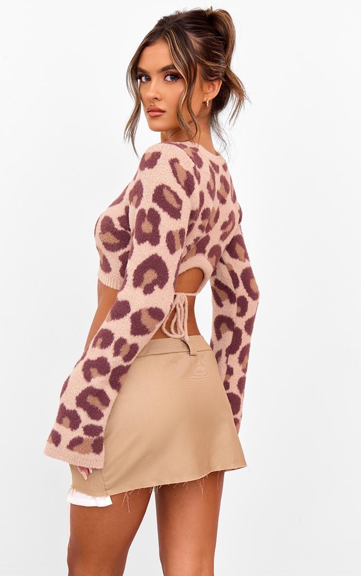 Leopard Soft Knit Open Back Sweater Product Image