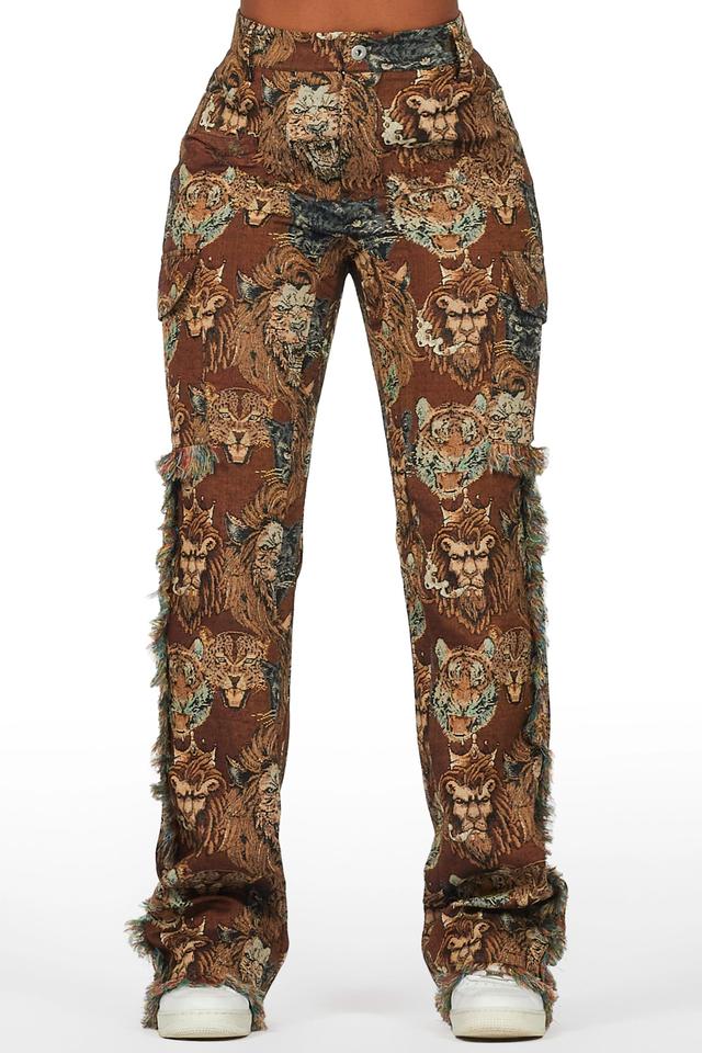 Khadiyah Brown Animal Print Tapestry Stacked Pant Female Product Image