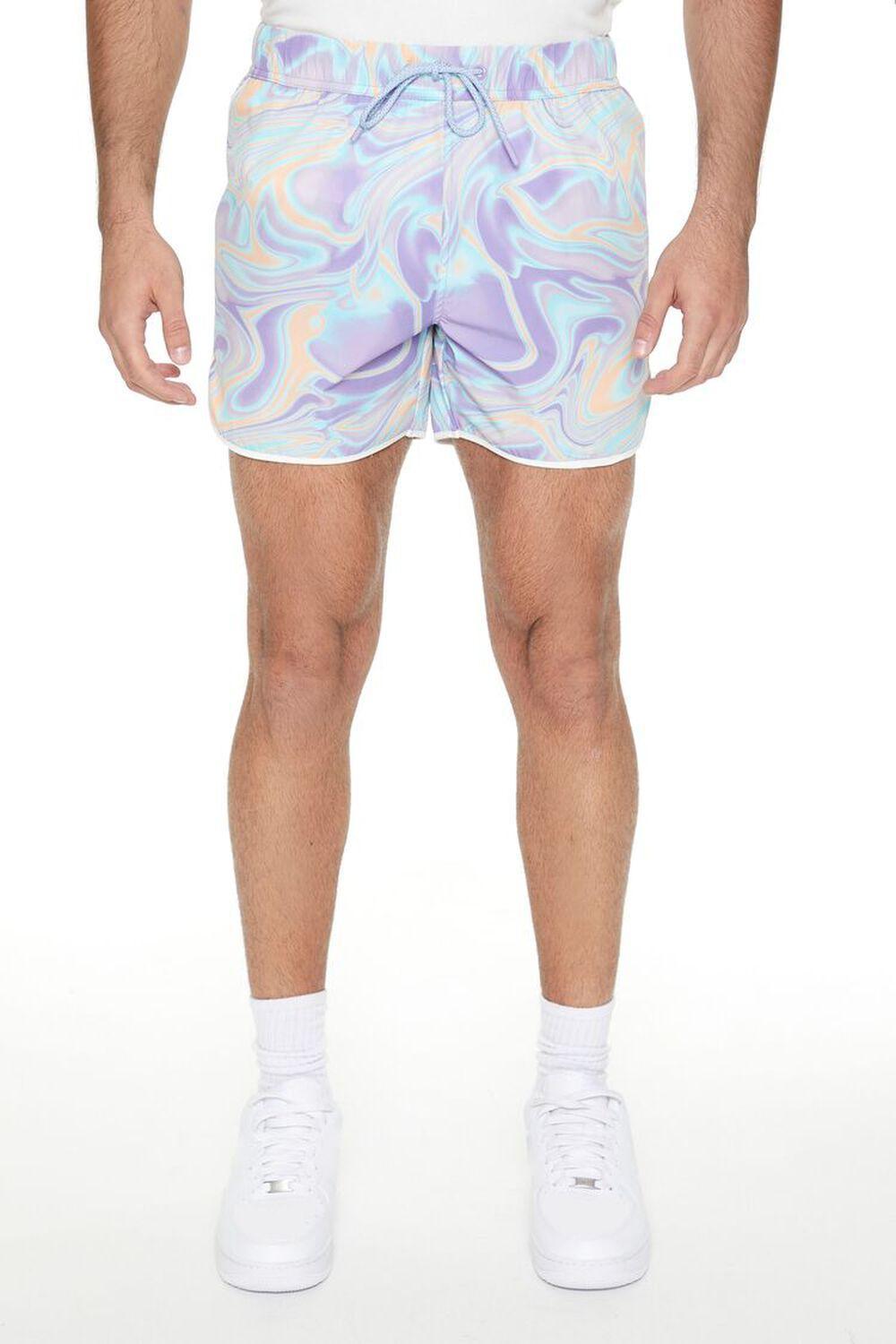 Oil Slick Print Short Inseam Swim Trunks | Forever 21 Product Image