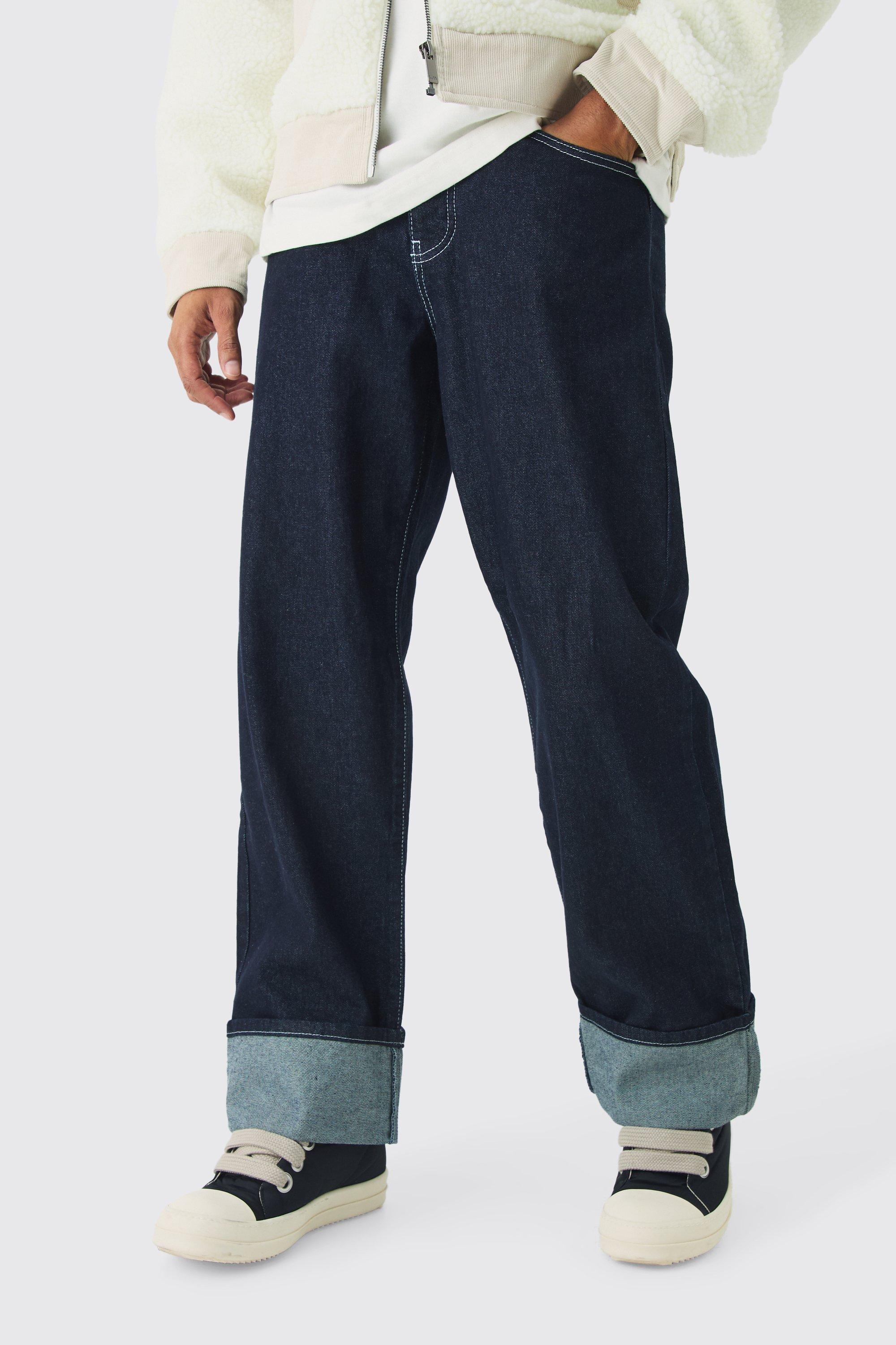 Relaxed Rigid Turn Up Jeans In Indigo | boohooMAN USA Product Image