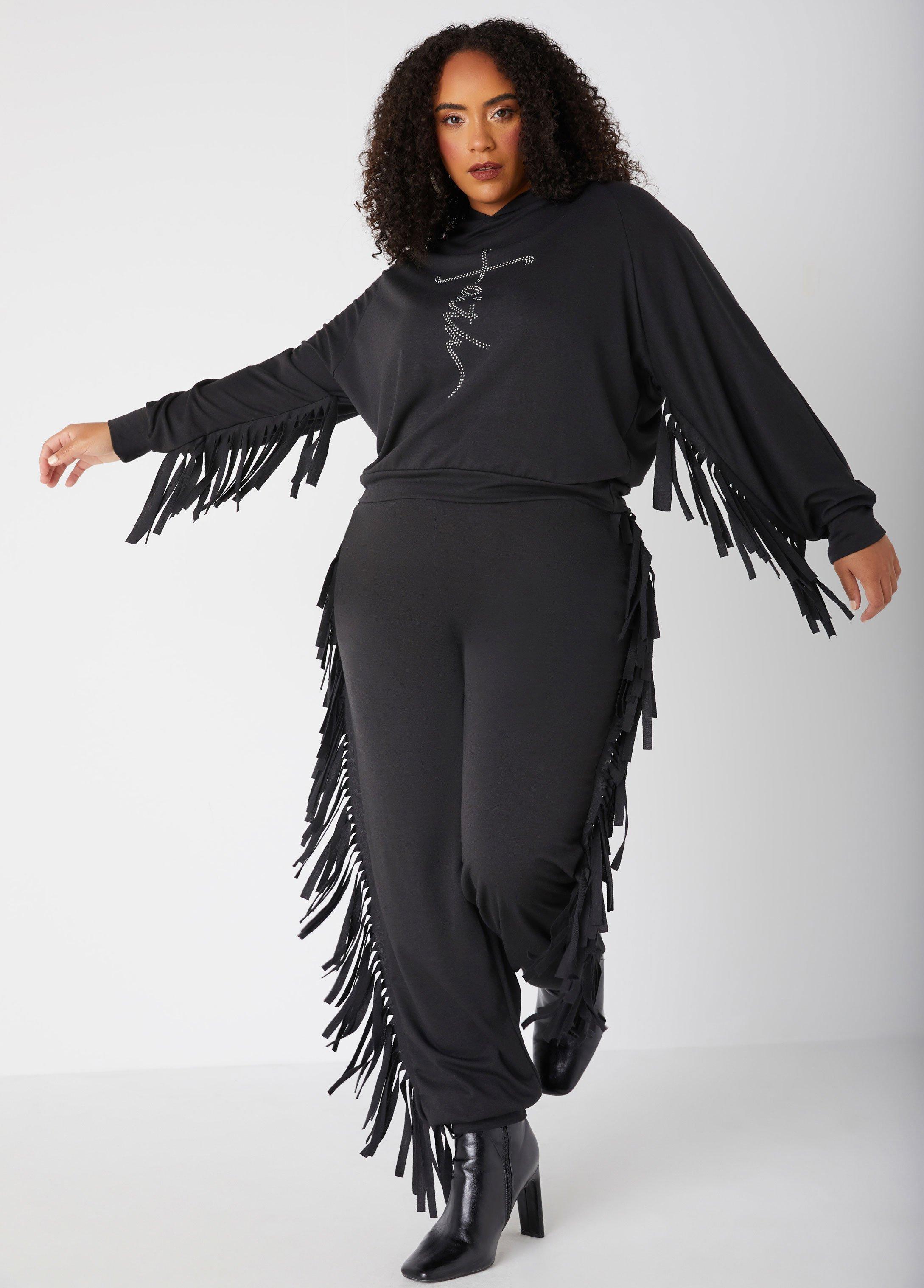 Plus Size Fringed French Terry Joggers Ashley Stewart Product Image