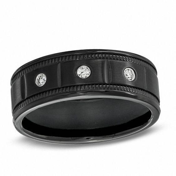 Men's 8.0mm 1/10 CT. T.w. Diamond Wedding Band in Black Stainless Steel Product Image