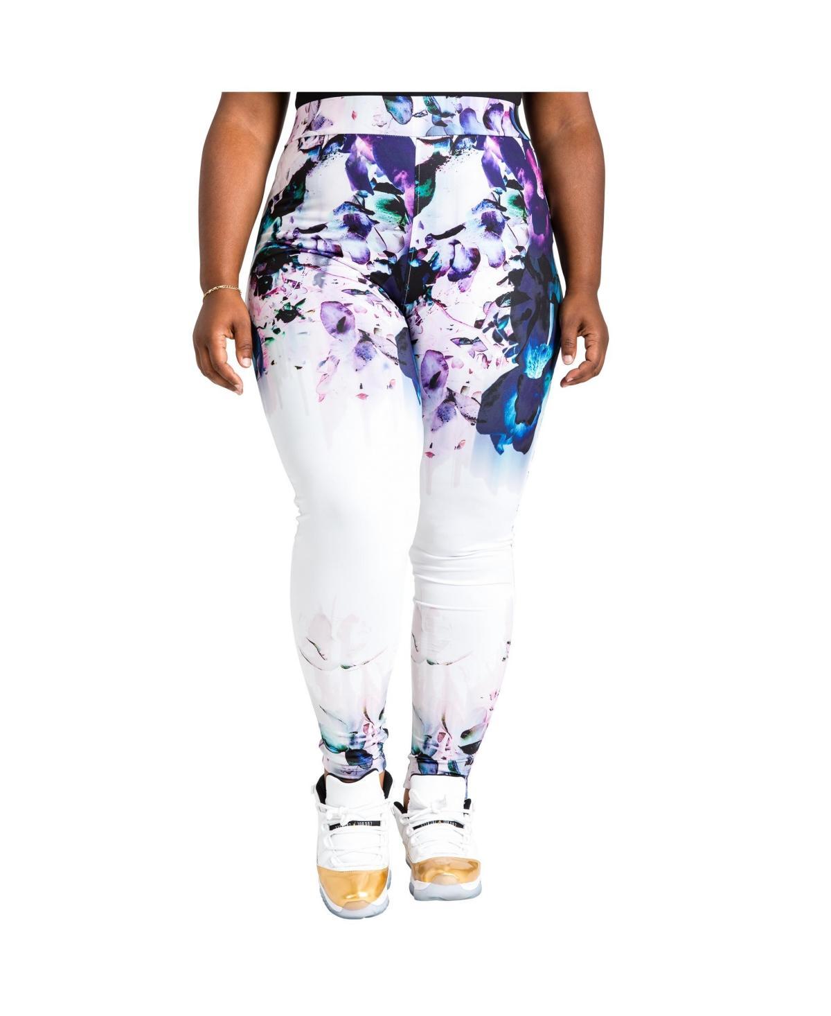 Womens Plus Size Curvy Fit Active Floral Print Poly Tricot Legging Product Image