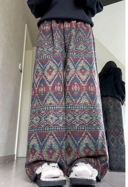 High Rise Patterned Wide Leg Pants Product Image