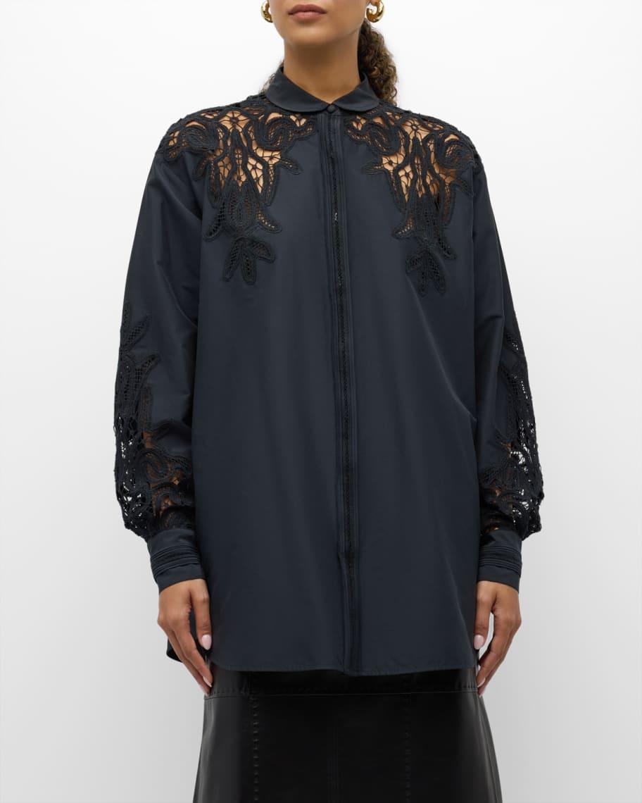 Harden Openwork Embroidery Cotton and Silk Tunic Shirt Product Image