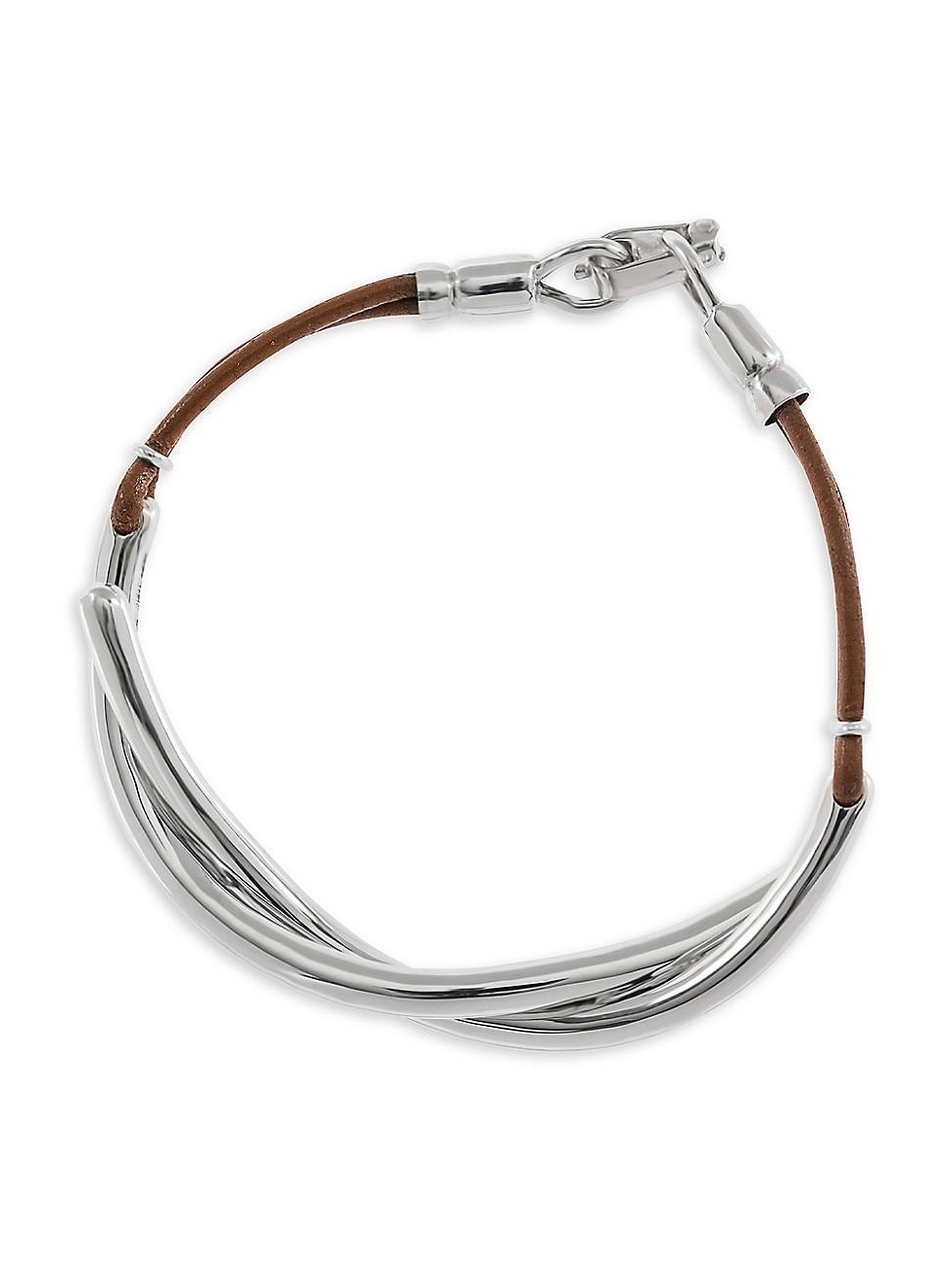 Mens Flavia Sterling Silver & Leather Bracelet Product Image