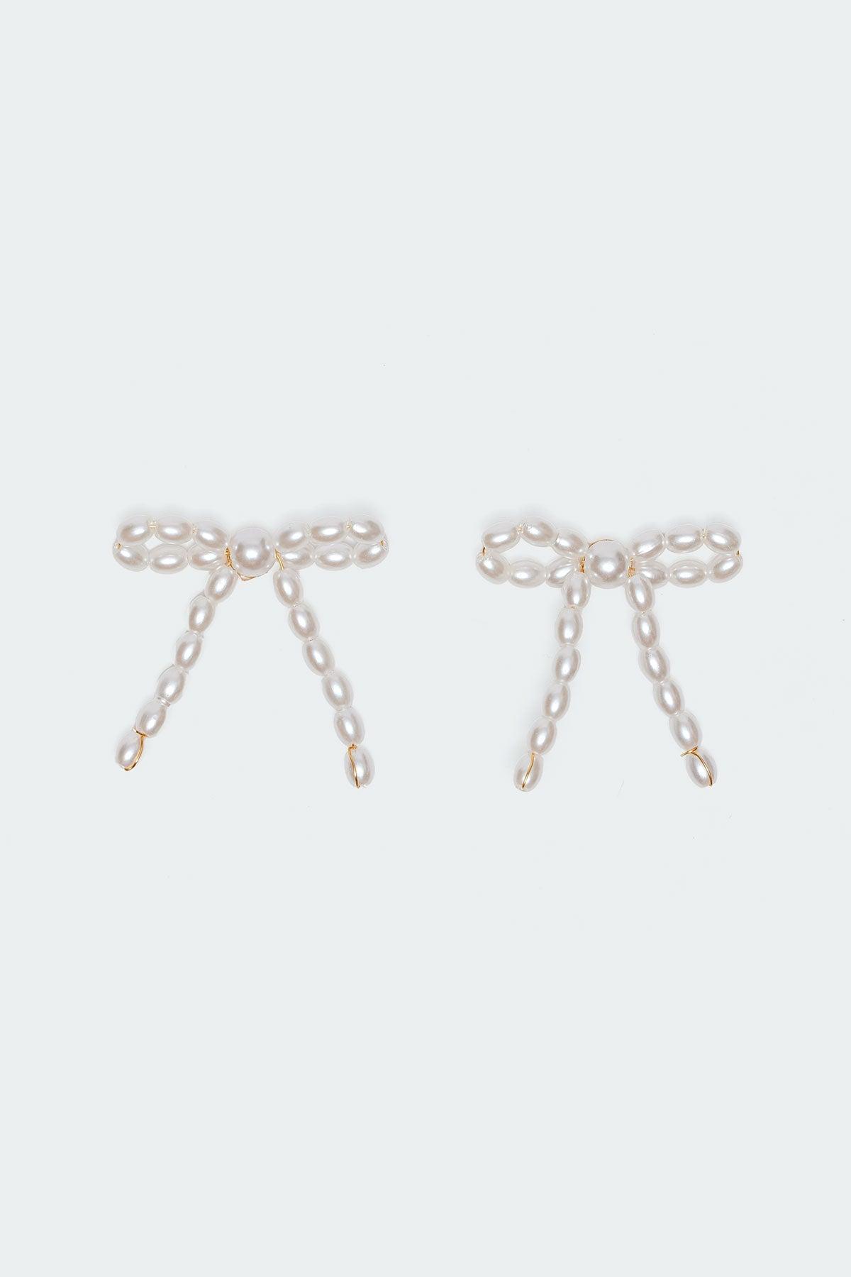 Pearl Bow Stud Earrings Product Image