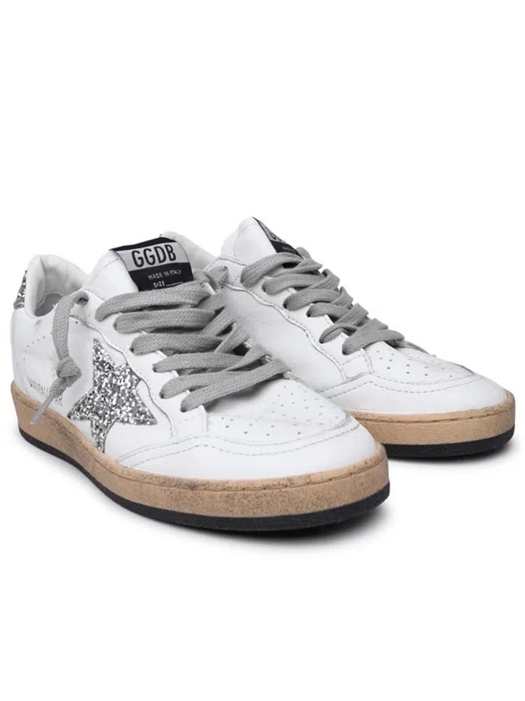 GOLDEN GOOSE White Leather Superstar Sneakers In Silver Product Image