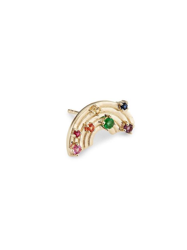 Womens Whimsical Rainbow 14K Yellow Gold & Multi-Gemstone Single Stud Earring Product Image