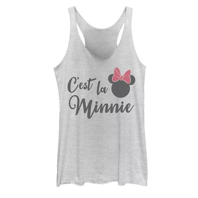 Disneys Mickey And Friends Cest La Minnie Text Juniors Racerback Graphic Tank Top, Girls White Grey Product Image