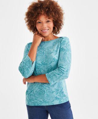 Women's Pima Cotton Printed 3/4-Sleeve Top, Created for Macy's Product Image