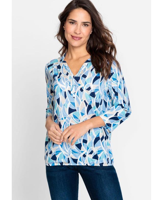 Olsen Womens Cotton Blend 3/4 Sleeve Geo Print Tunic T-Shirt containing Tencel[Tm] Modal Product Image