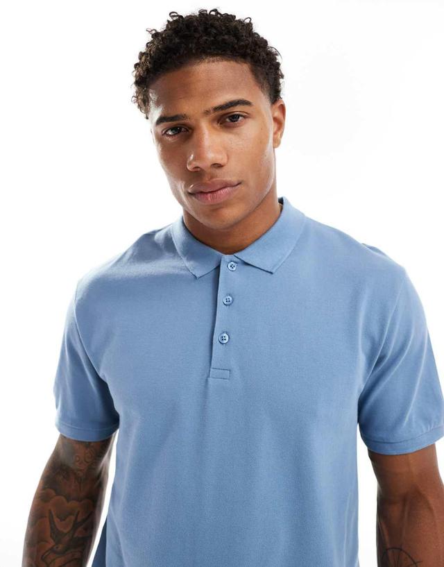 ASOS DESIGN pique polo in mid blue Product Image