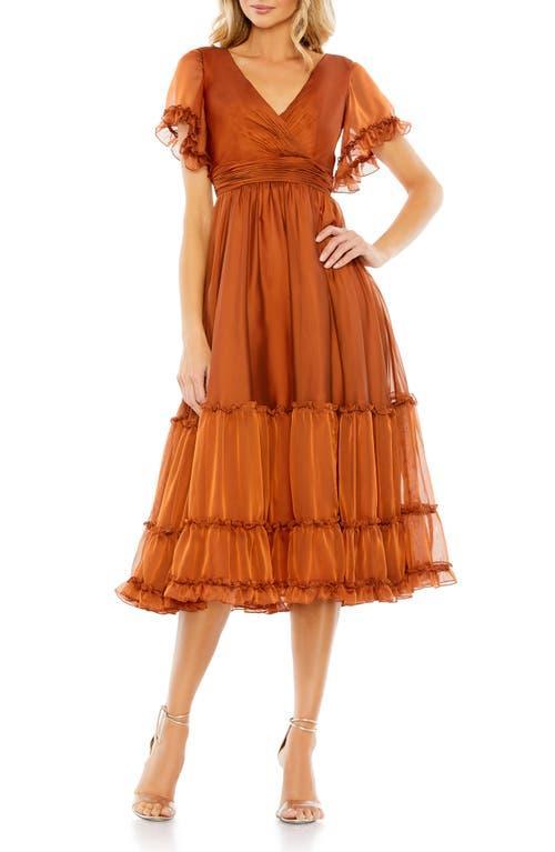 Womens Ruffle-Trim Midi-Dress Product Image