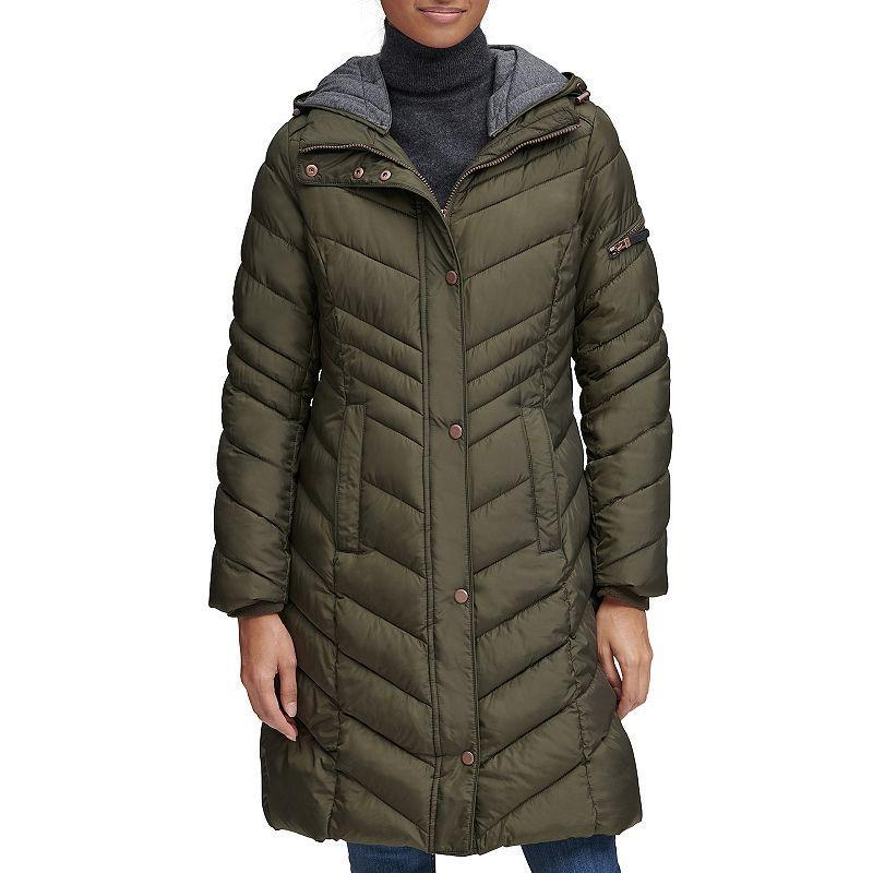 Womens Andrew Marc Marc New York Quilted Hooded Puffer Coat Dark Green Product Image