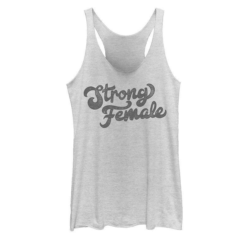 Juniors Strong Female Retro Text Womens Empowerment Tank Top, Girls White Grey Product Image