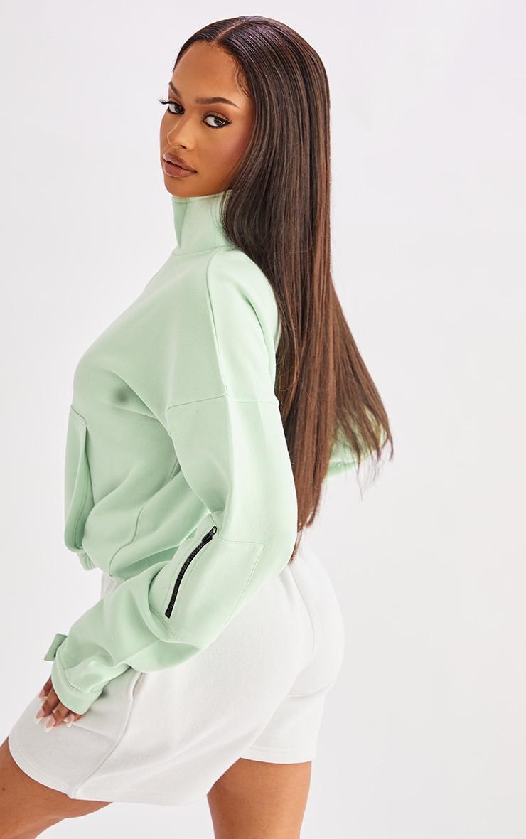 REEL Cotton Pale Green Oversized Zip Front Sweatshirt Product Image