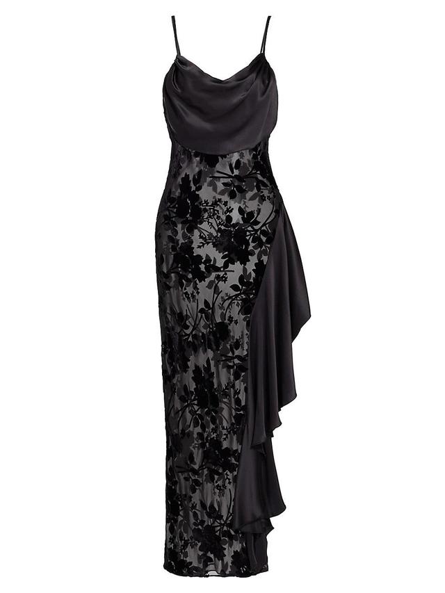 Womens Floral Burnout Velvet & Satin Bias Maxi Dress Product Image