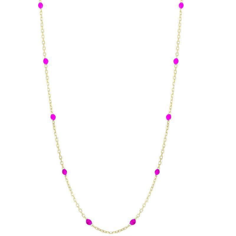 LUMINOR GOLD 14k Gold Pink Enamel Bead Chain Necklace, Womens Yellow Product Image