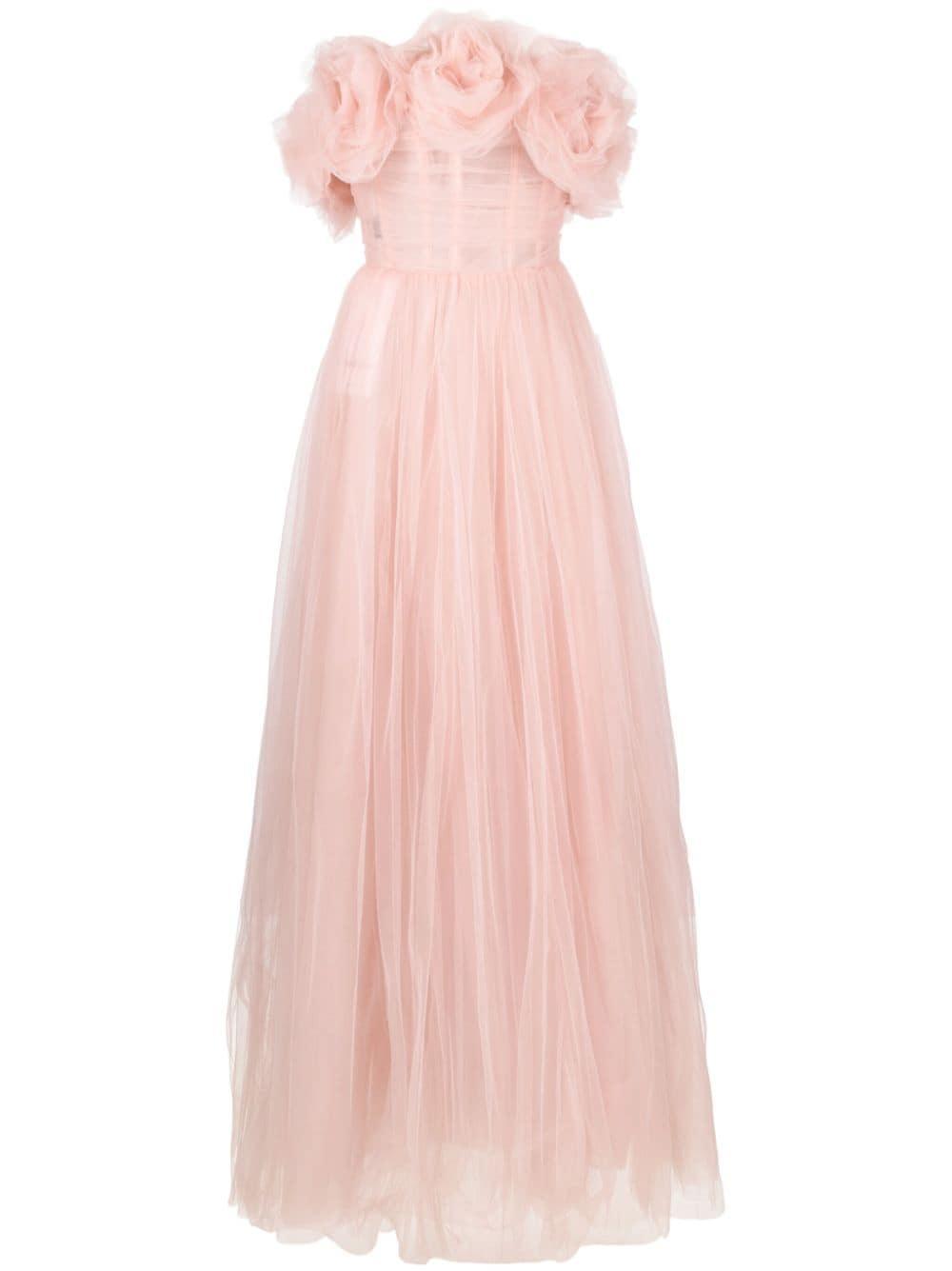 rose-appliqué tulle gown dress Product Image