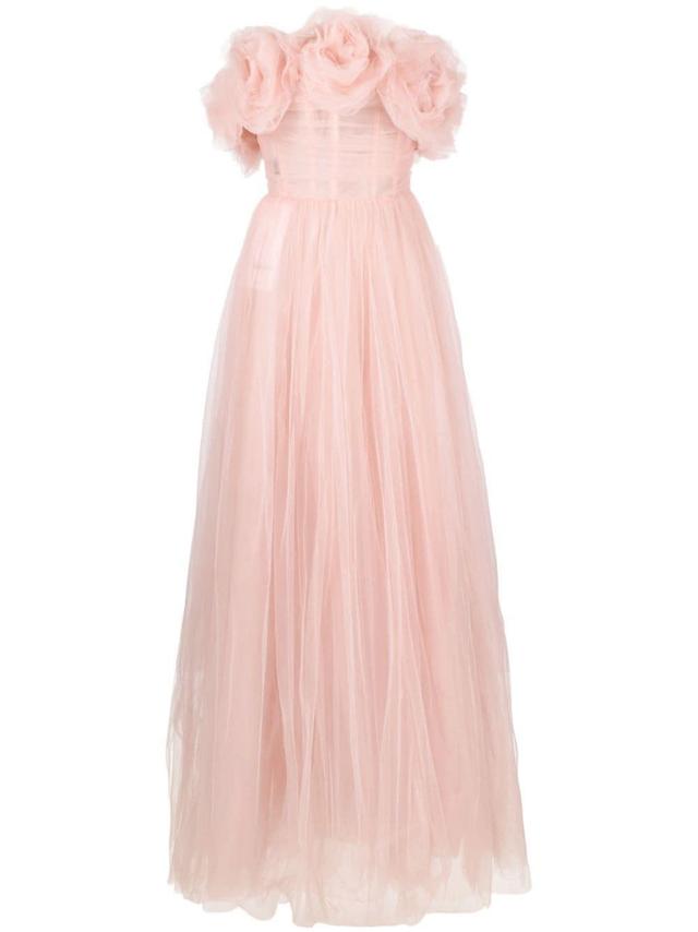 rose-appliqué tulle gown dress Product Image