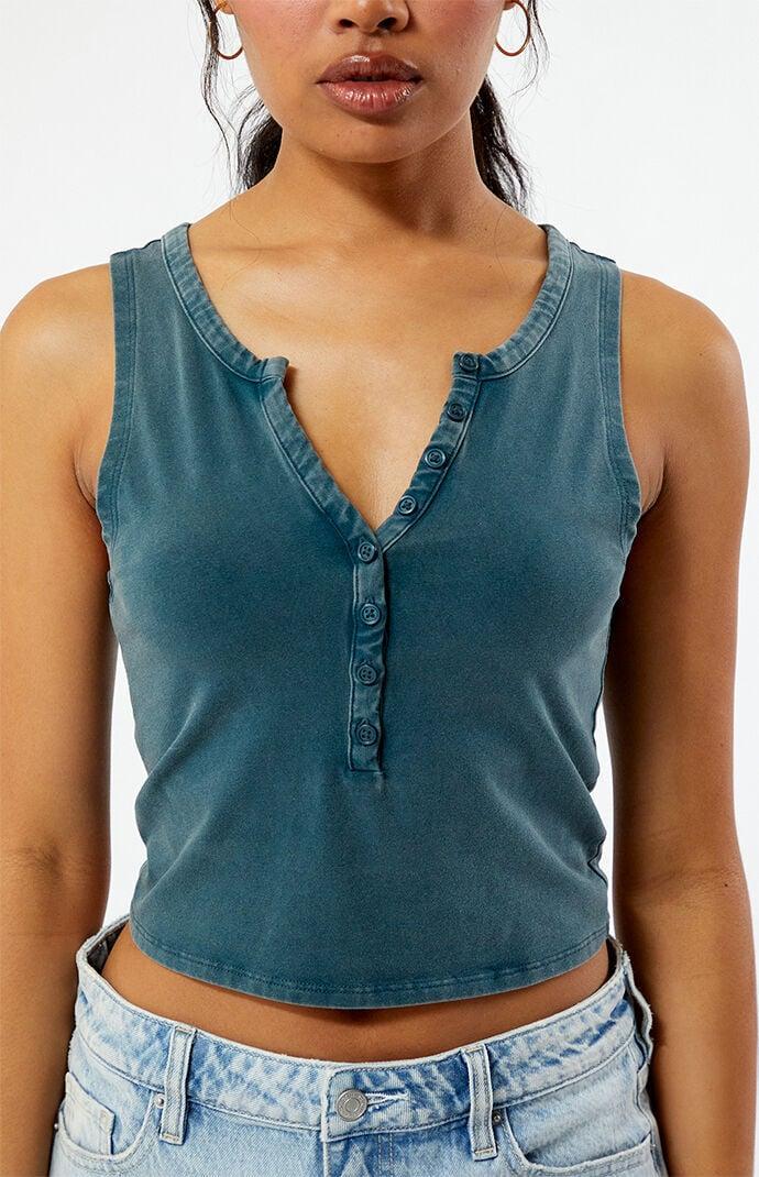 Est. PAC 1980 Womens Vintage Wash Notched Button Tank Top Product Image