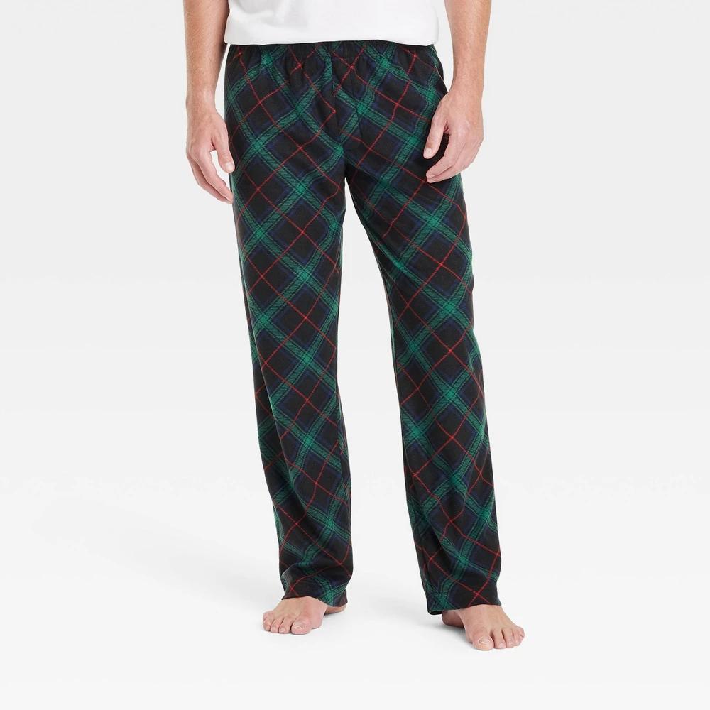 Mens Plaid Microfleece Holiday Matching Family Pajama Pants - Wondershop Black M Product Image