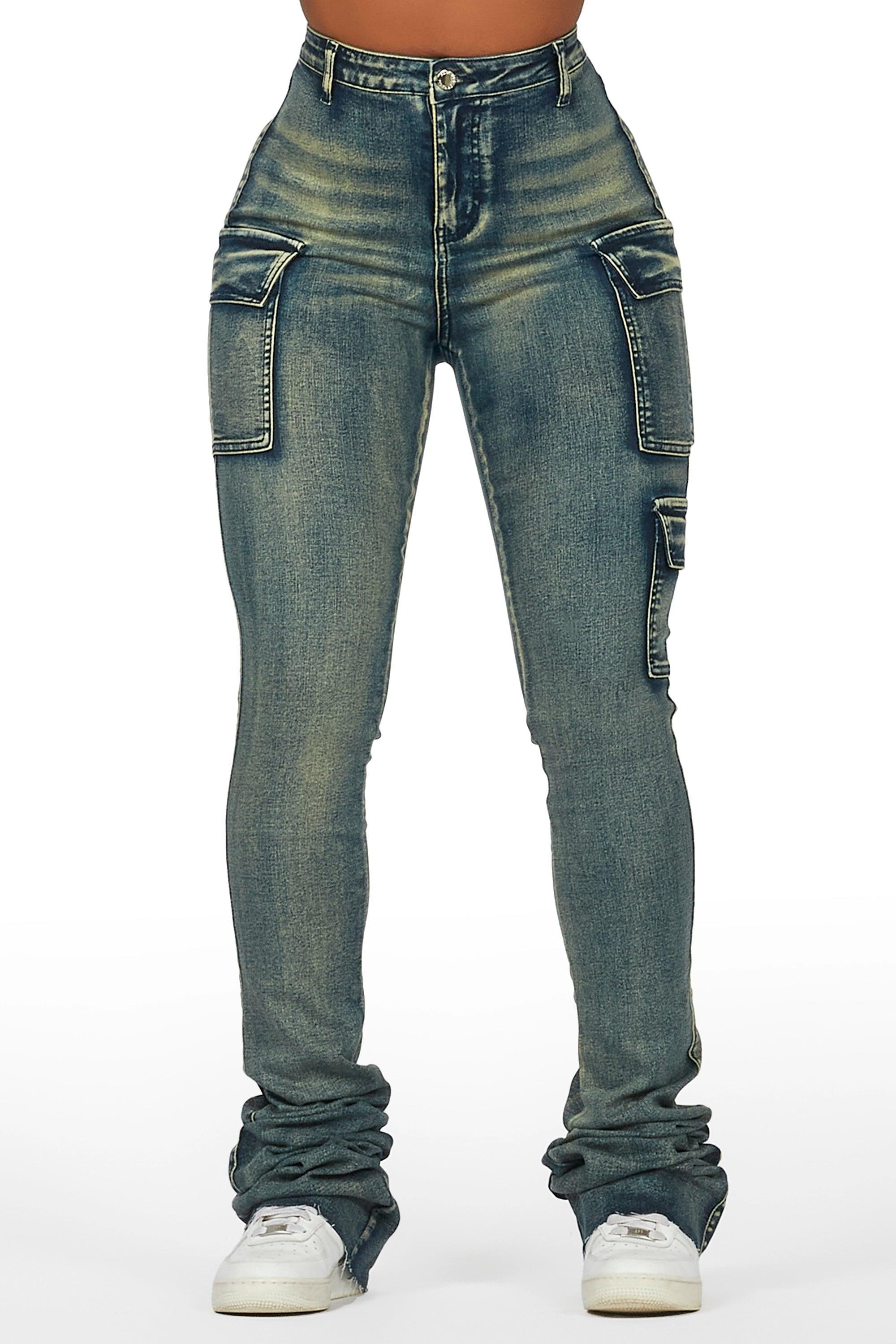 Vixen Tinted Dark Wash Cargo Super Stacked Pant Female Product Image