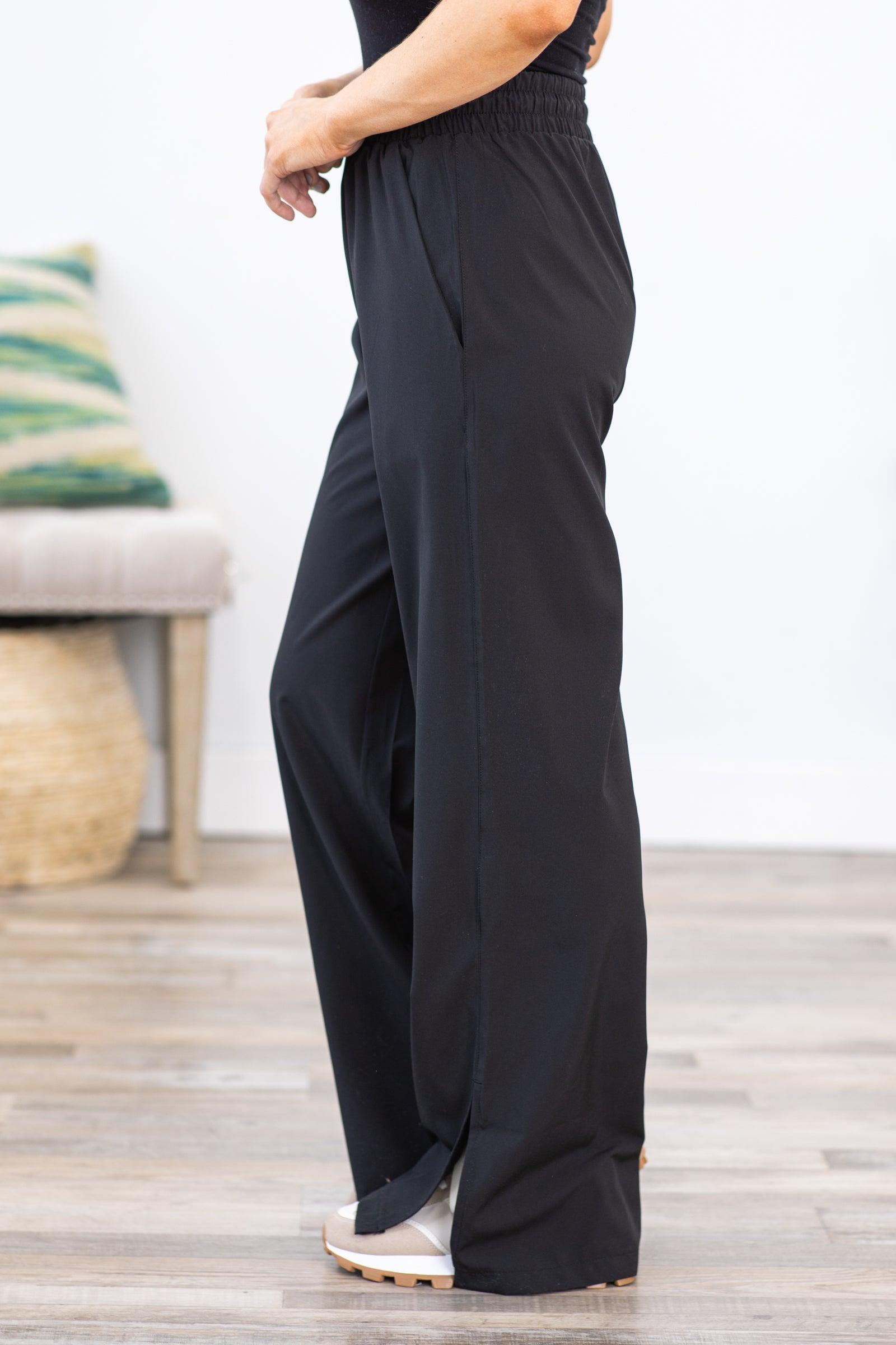 Black Toggle Waistband With Slit Hem Pants Product Image