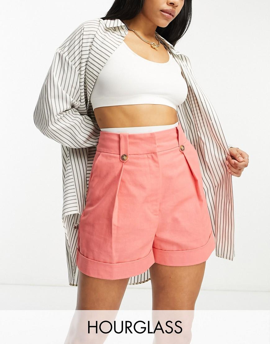 ASOS DESIGN Hourglass mom short with waist tabs with linen in black Product Image