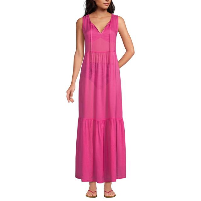 Lands End Womens Sheer Sleeveless Tiered Maxi Swim Cover-up Dress Product Image