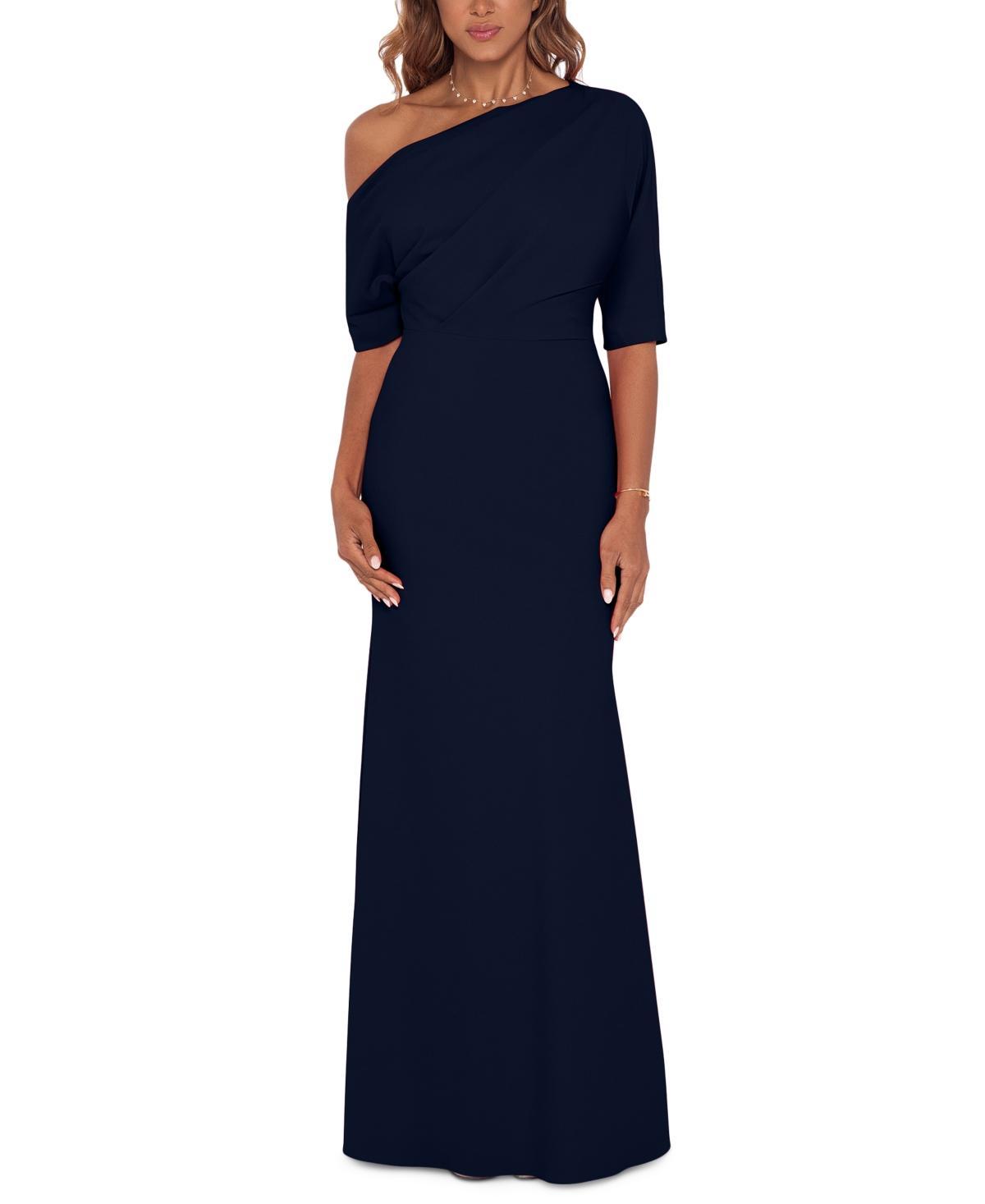 Betsy & Adam One-Shoulder Crepe Scuba Gown Product Image