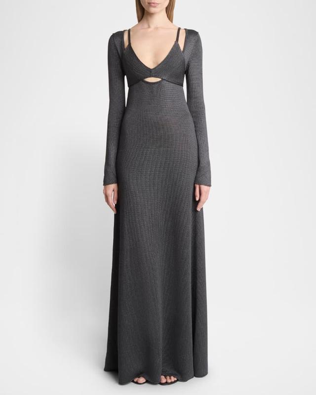 Nalani Deep V-Neck Lacquered Viscose Maxi Dress Product Image