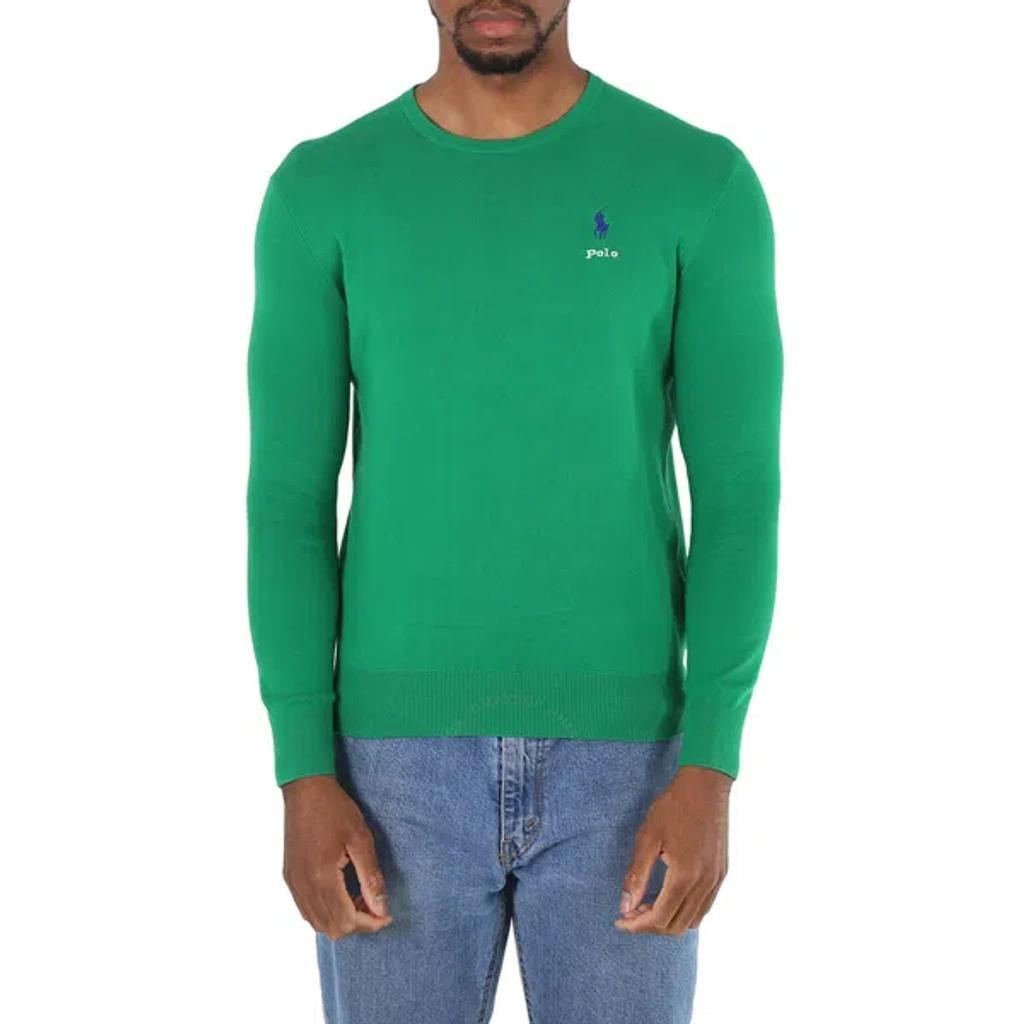 Men's Green Logo Embroidered Cotton Jumper Product Image