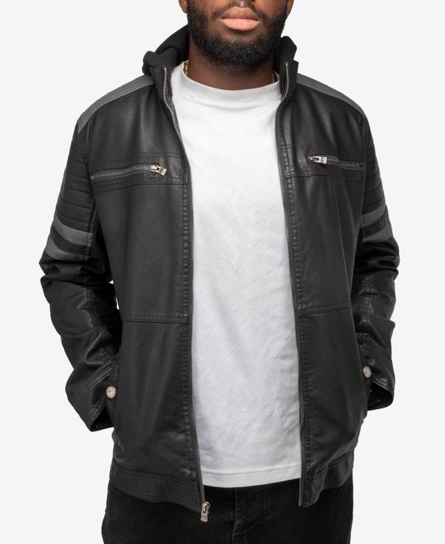 X-Ray Mens Grainy Polyurethane Leather Hooded Jacket with Faux Shearling Lining - Black Product Image