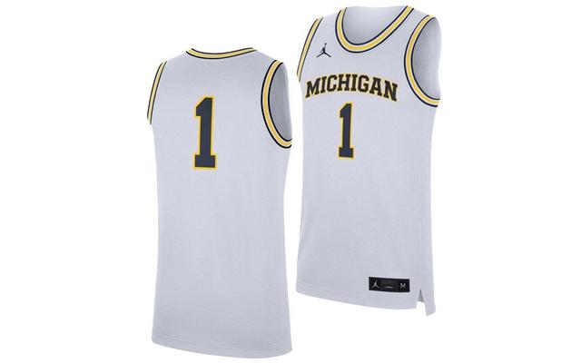 Jordan Mens Michigan Wolverines Replica Basketball Home Jersey - White/Navy Product Image