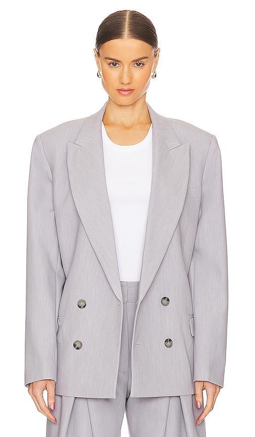 GRLFRND Nolan Double Breasted Blazer in Light Grey. Product Image