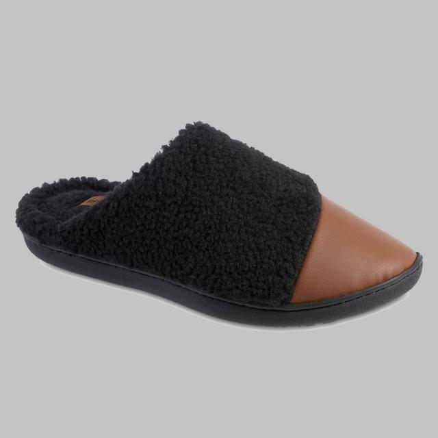 Isotoner Womens Tinsley Vegan Leather & Recycled Berber Clog Slippers - Black Product Image