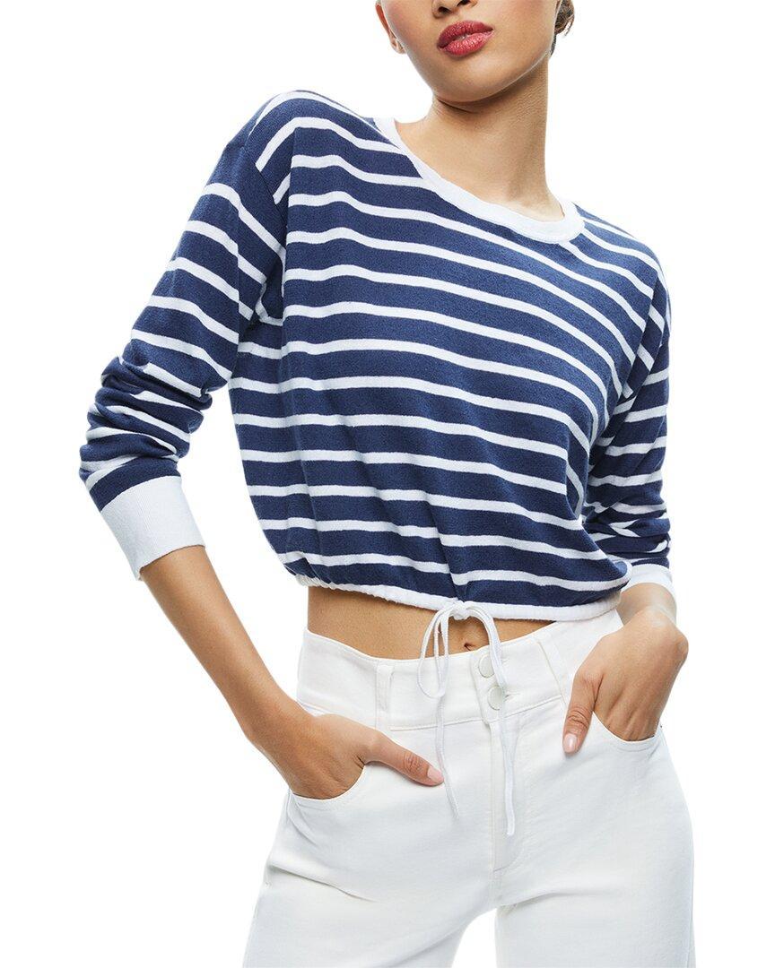 ALICE AND OLIVIA Bernetta Striped Cropped Pullover In Blue Product Image