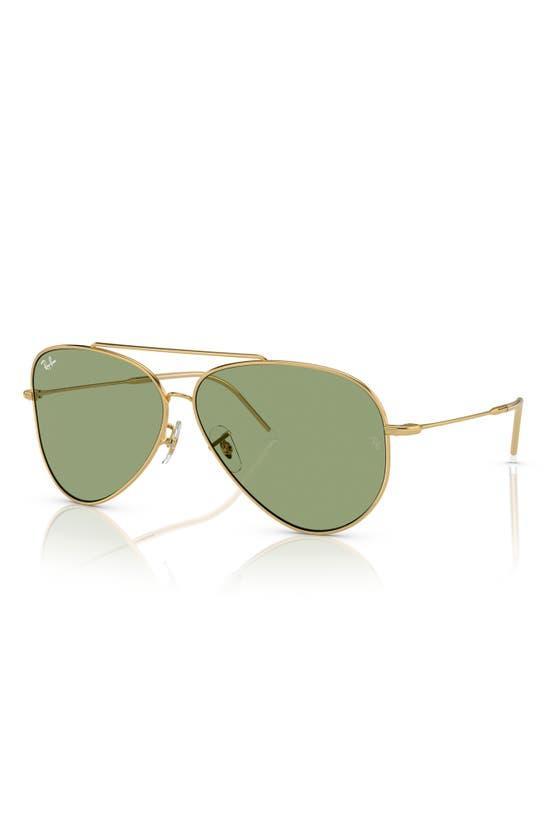 RAY BAN Aviator Reverse Sunglasses Gold Frame Green Lenses 59-11 Product Image