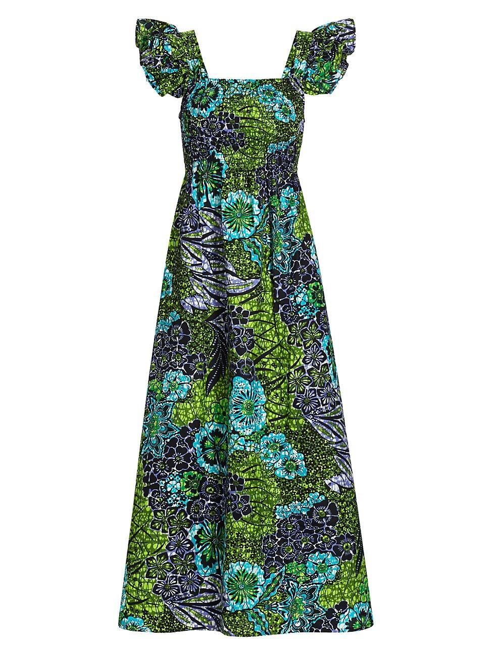 Womens Lizzy Printed Cotton Ruffled Maxi Dress Product Image