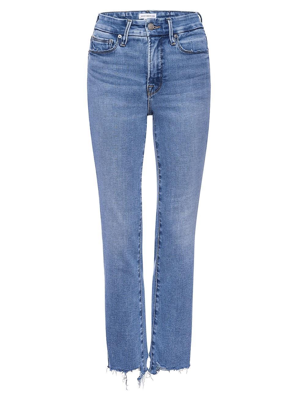 Good American Good Legs Frayed High Waist Ankle Straight Leg Jeans Product Image